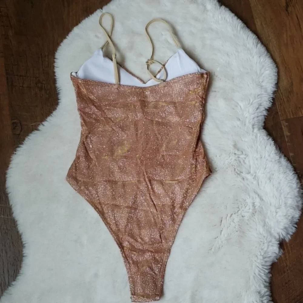 New Gold Shimmering Triangle Top Onepiece Swimsuit
